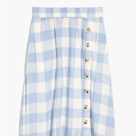 Madewell Linen-Blend Side-Button Midi Skirt in Gingham Check - Picture 2 of 5